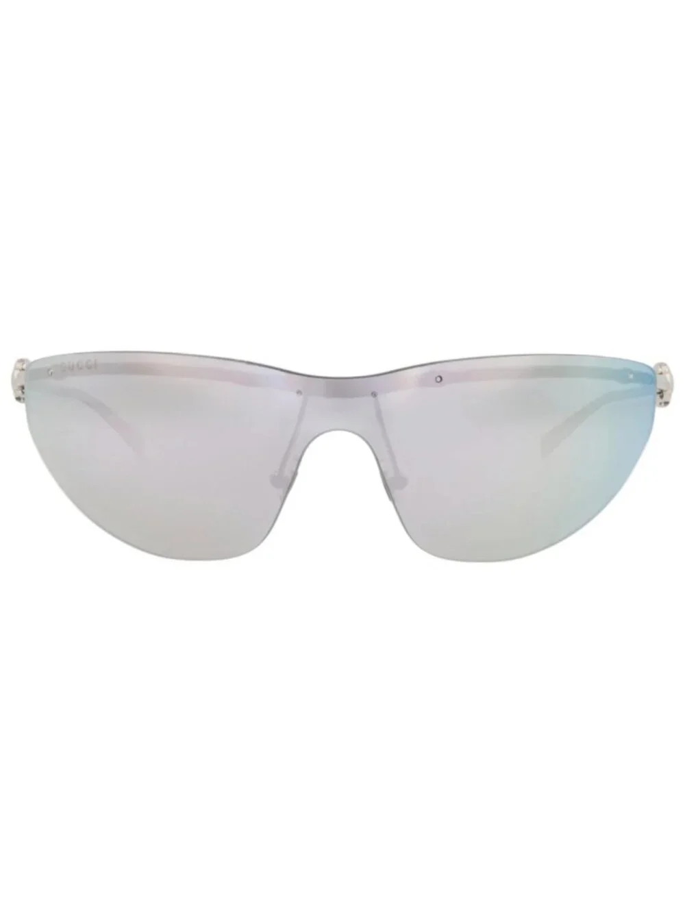 New Gucci Women's Sunglasses Shield Wrap Metal Frame Silver Silver Silver